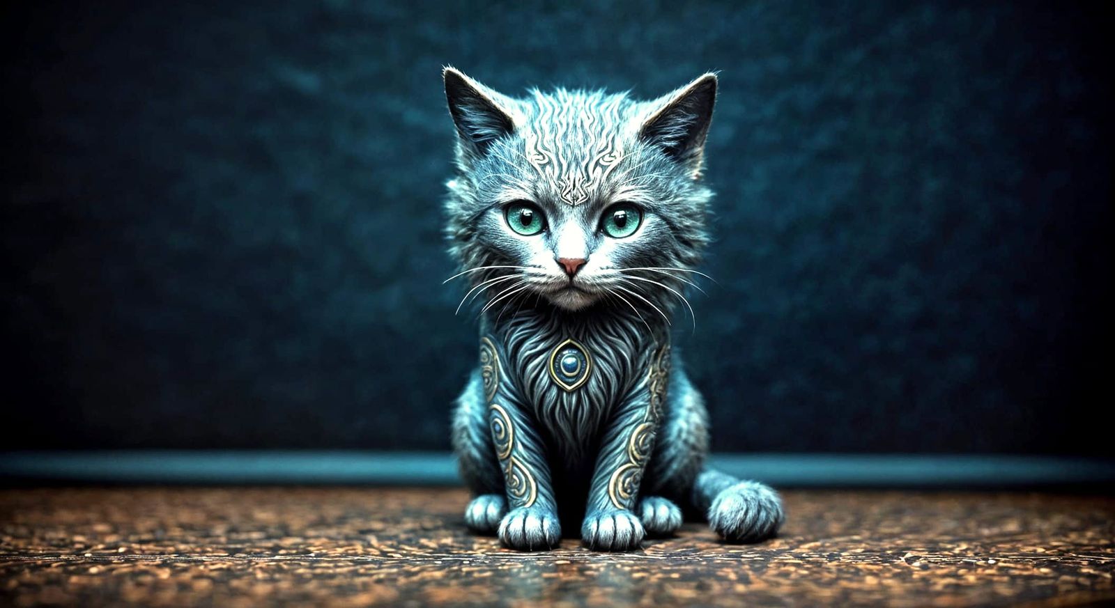 Whimsical Miniature Portrait of a Magical Feline