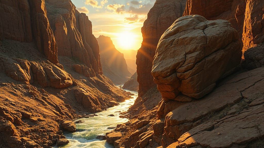 Majestic Canyon at Sunset with River and Profile Rock