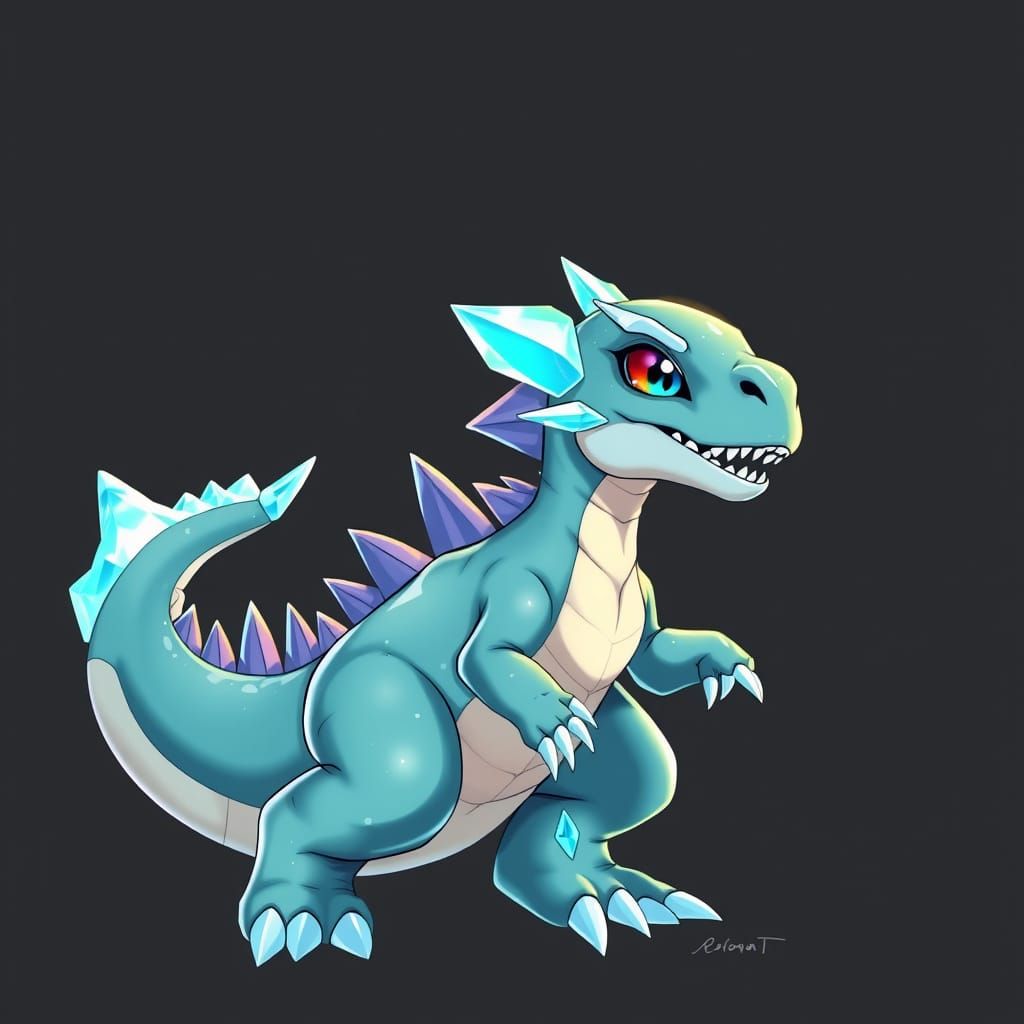 Majestic Baby Male Dinosaur Digimon in Icy Blue