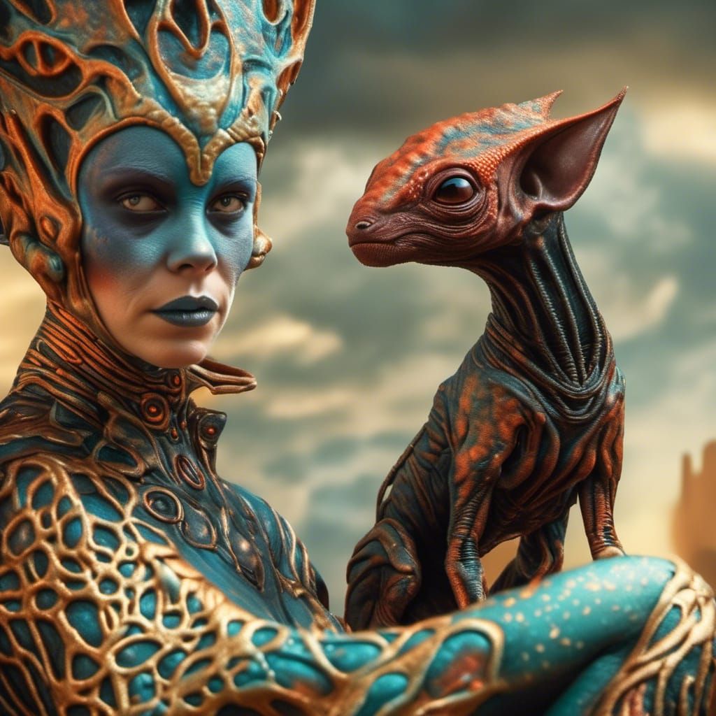 Smiling Aliens Party: Hyperrealistic Bizarre Art