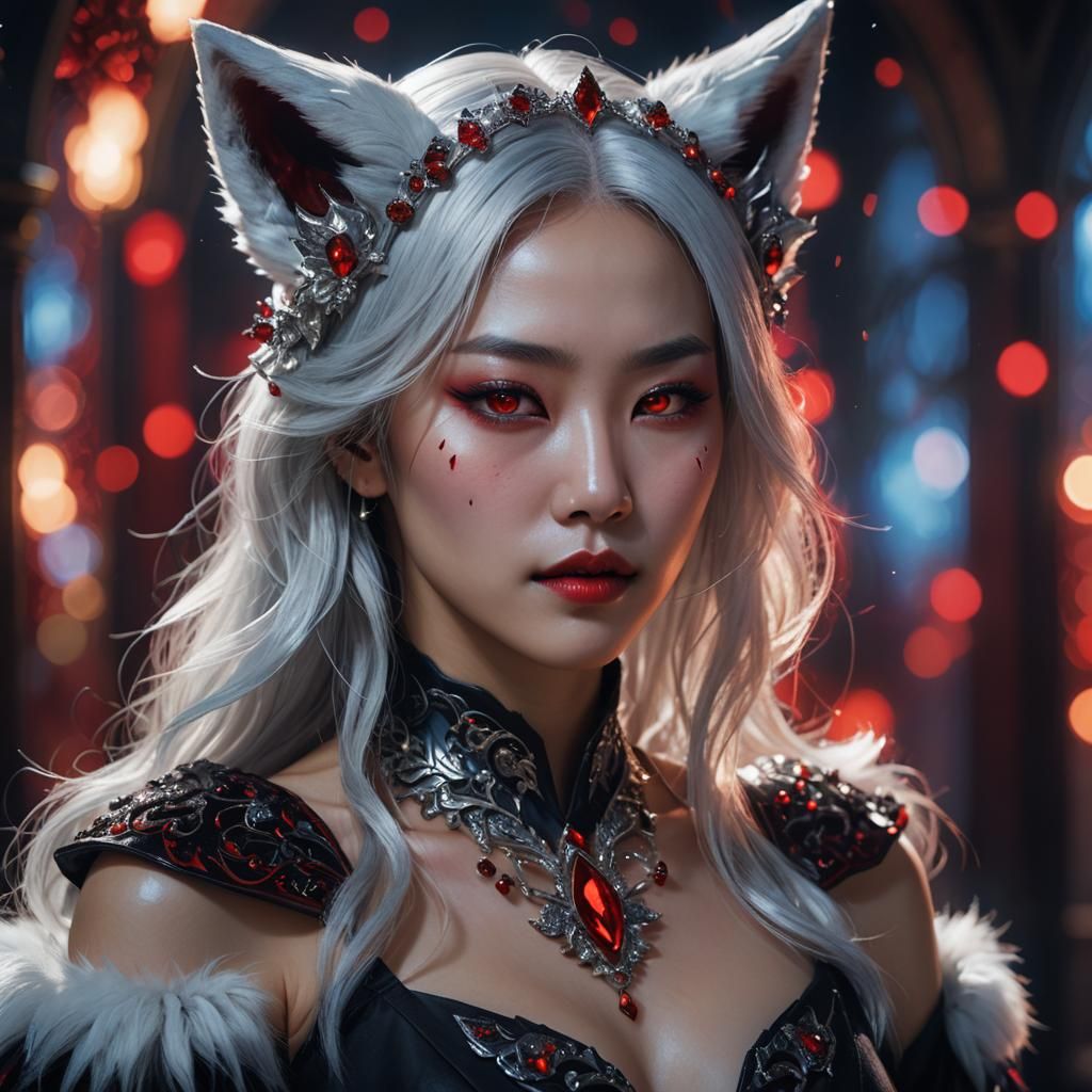 Korean Vampire Queen with Fox Ears in Fantasy Art