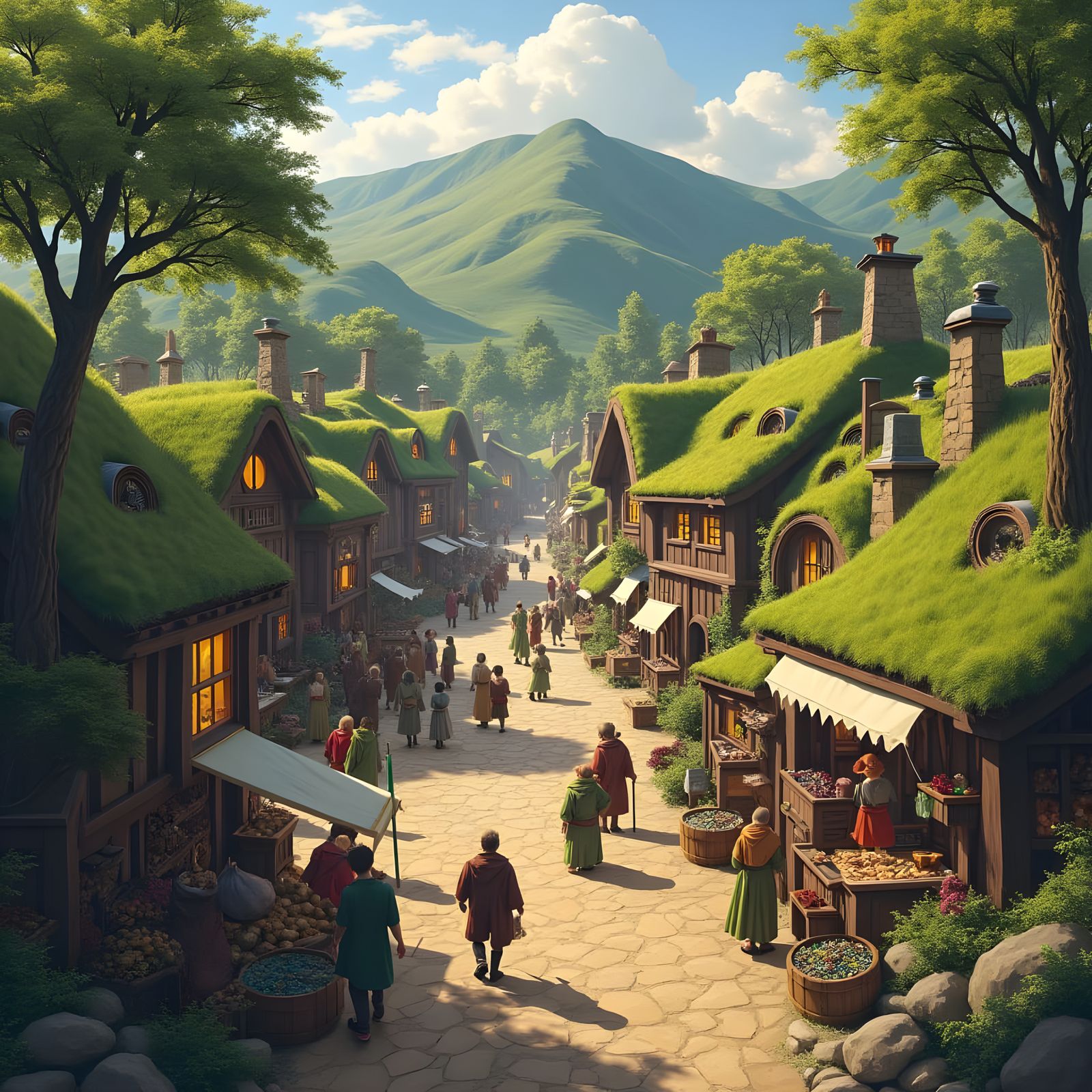 Bustling Hobbit Market Day in Middle Earth