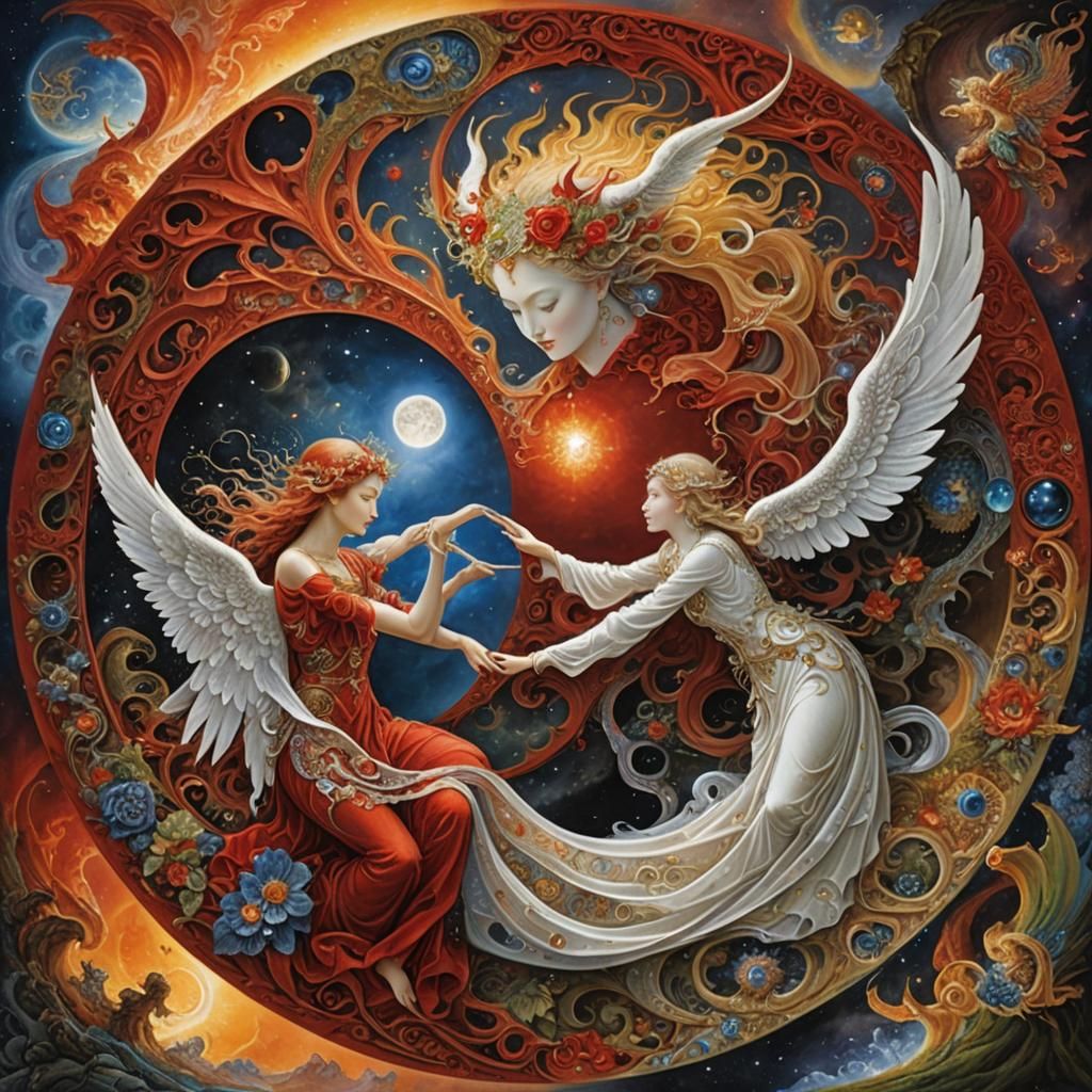 Angelic Devil Yin Yang in Surreal Style