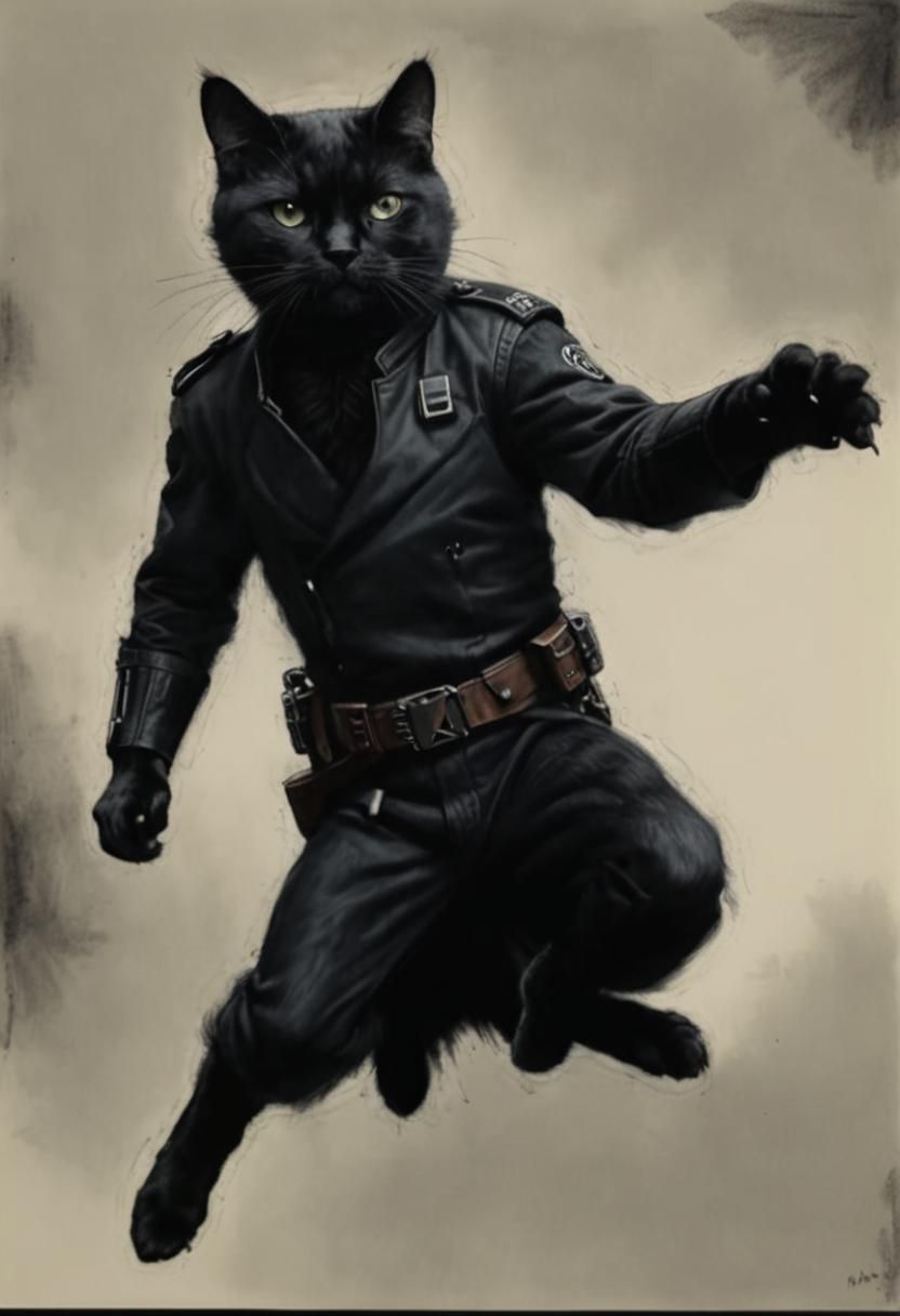 Hyperdetailed Charcoal Drawing: Black Cat as Han Solo