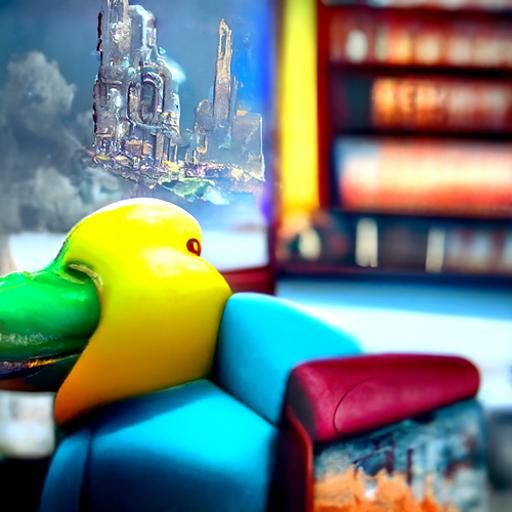 Green Duck Reads News in Detailed Matte Painting