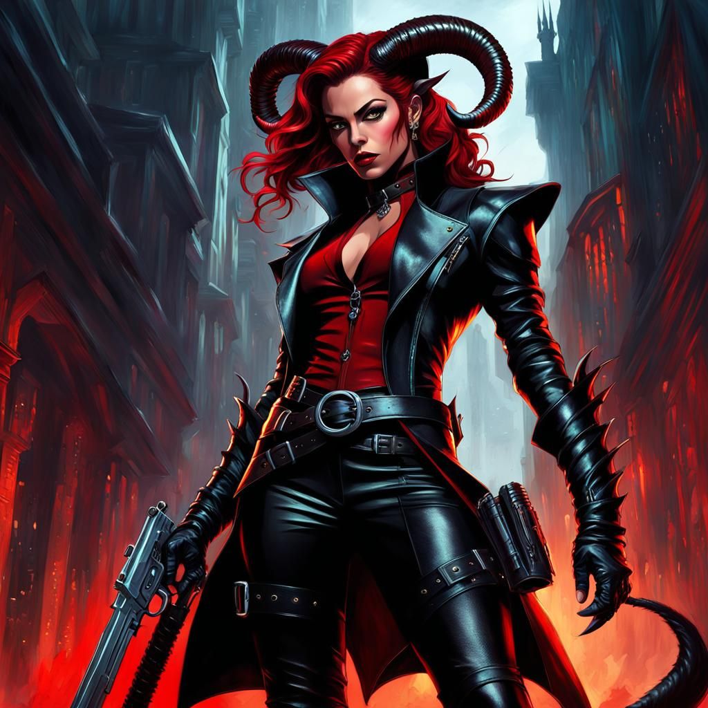 Tiefling Rogue in Leather, Vibrant Digital Art