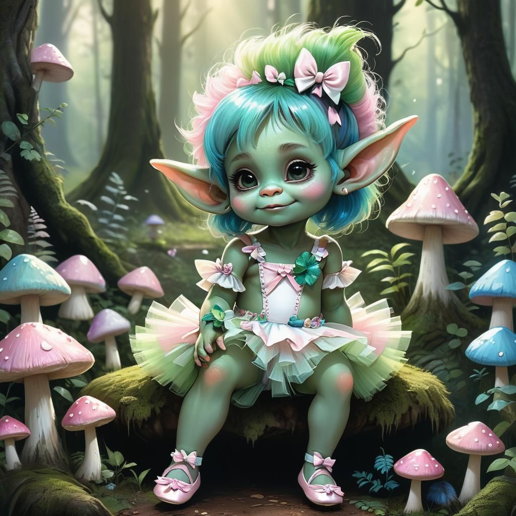 Cute Baby Troll in Tutu Fantasy Art