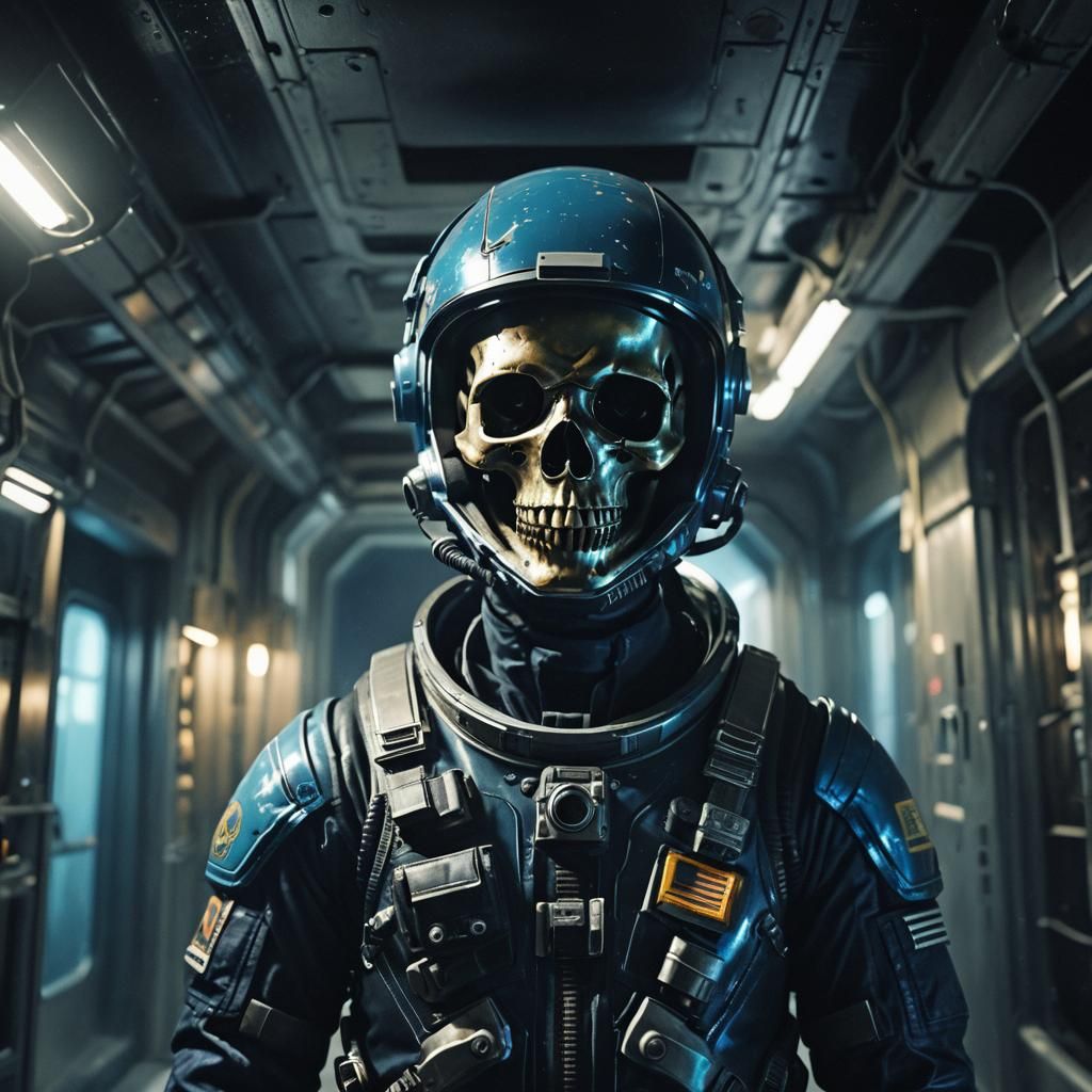 Skull in Spacesuit: Space Horror Film Still