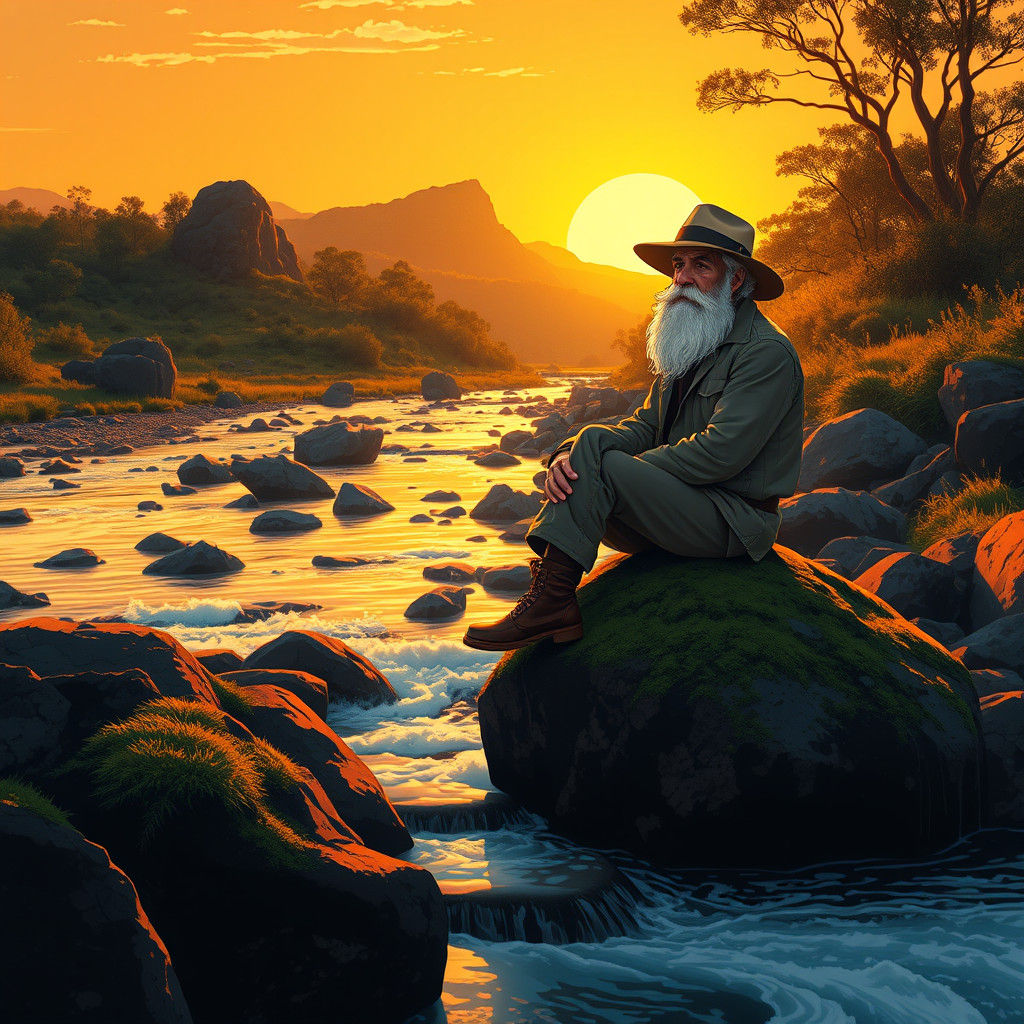 Geologist at Sunset: Ghibli-Inspired Manga Art