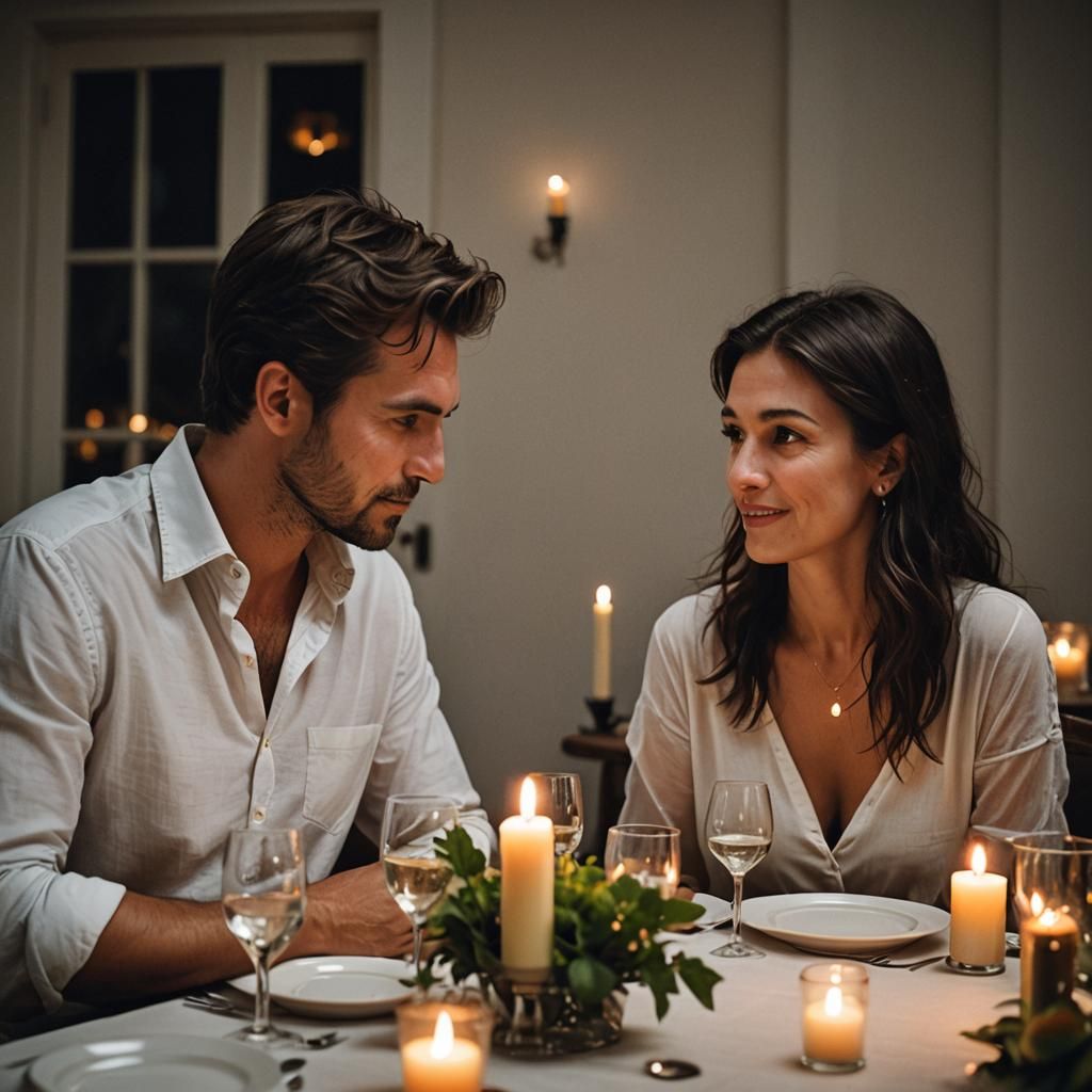 Romantic Candlelit Dinner: A Photorealistic Portrait
