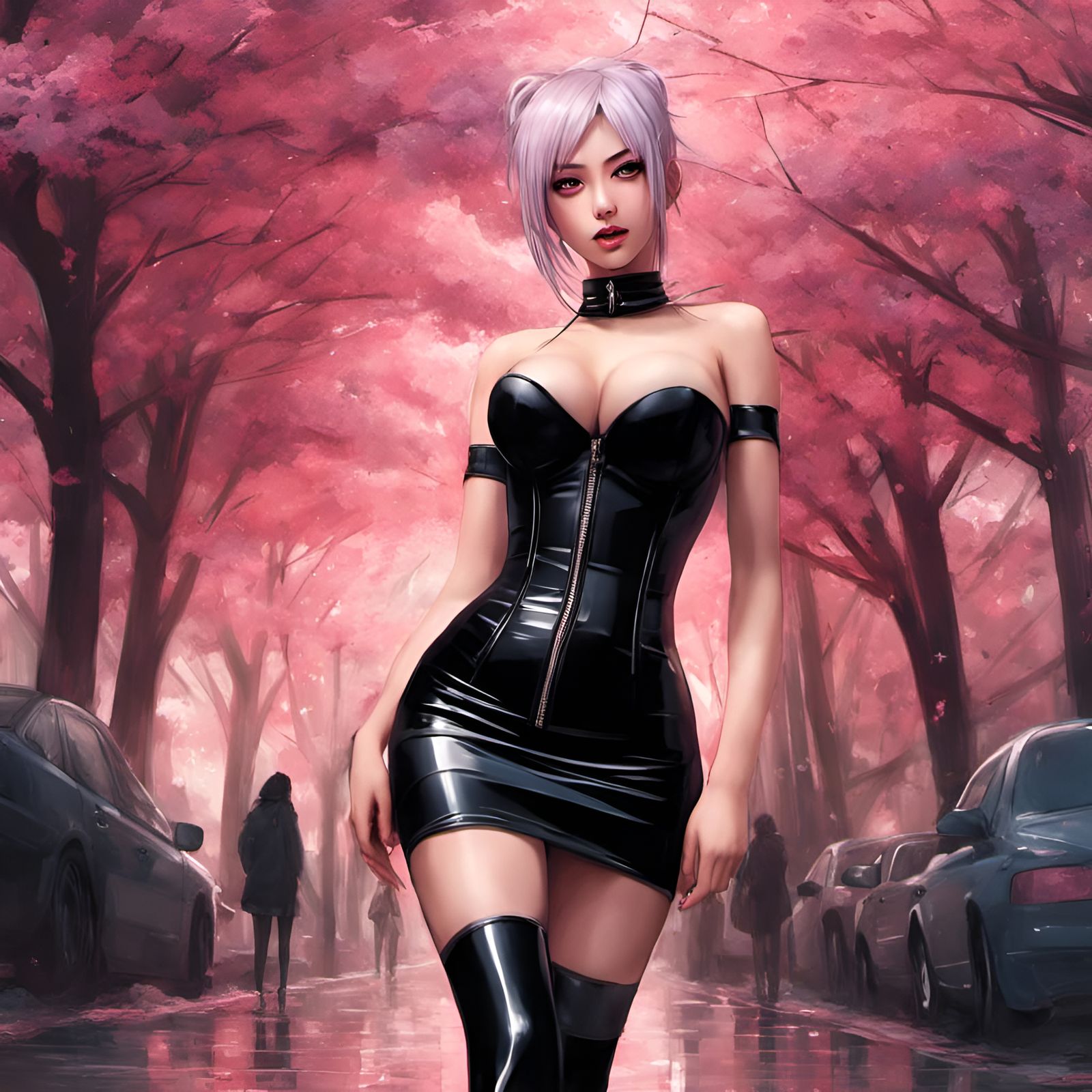 Sakura in Latex Corset: Hyperdetailed Digital Painting