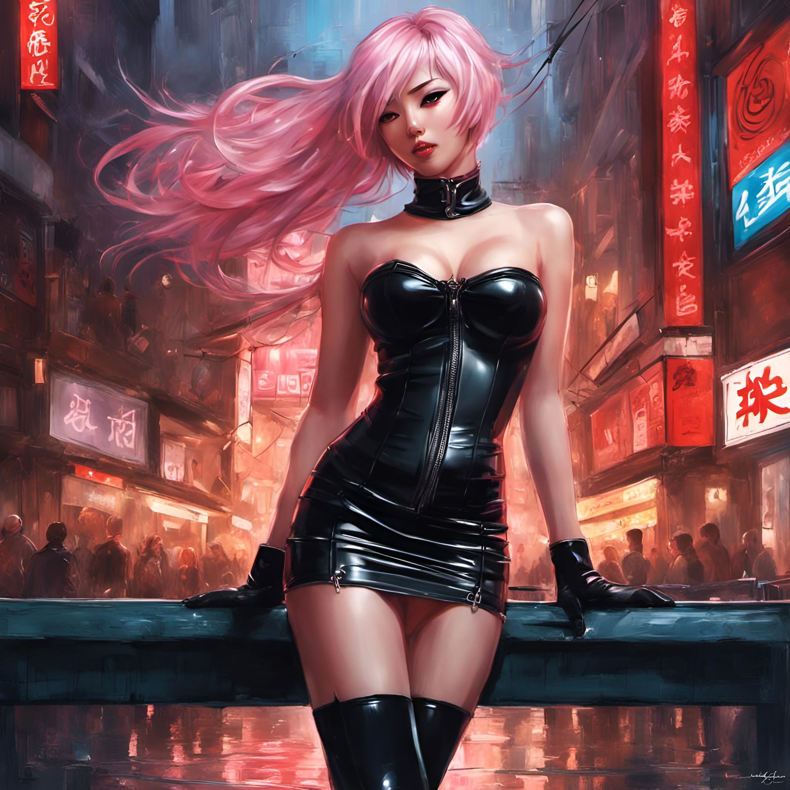 Sakura in Latex Corset: Hyperdetailed Digital Art