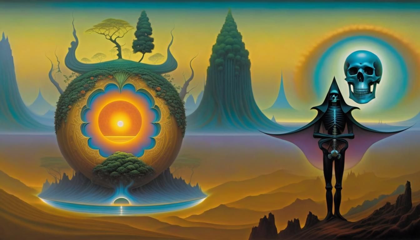 Surreal Meditation on Death in Psychedelic Art Style