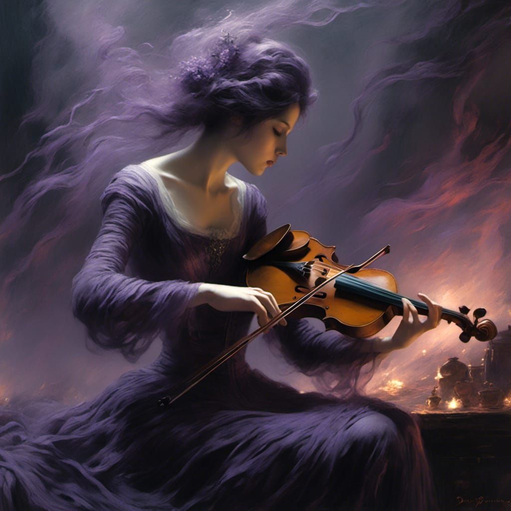 Cellist in Purple Smoke: A Digital Portrait