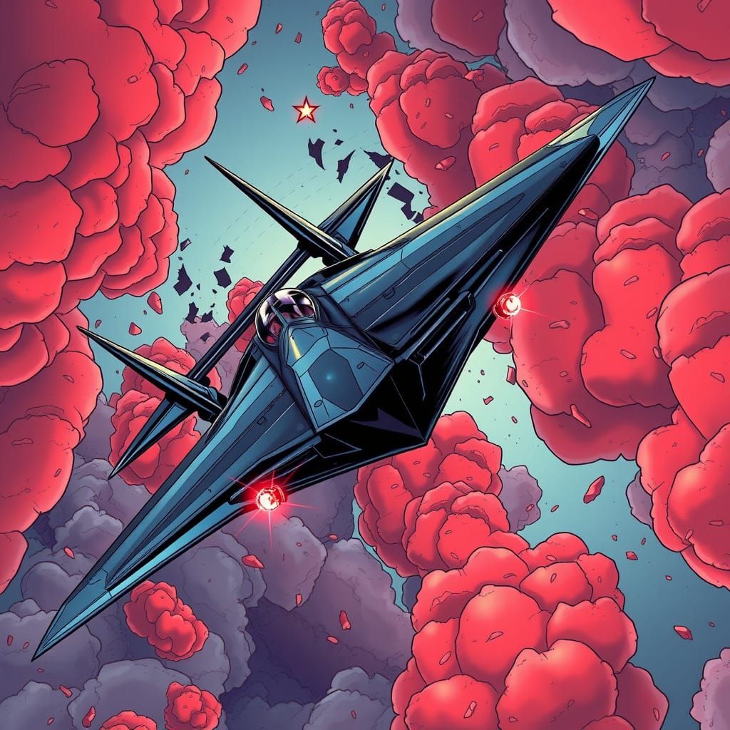 Aircraft Soars Through Shattered Sky in Dynamic Comic Book A...