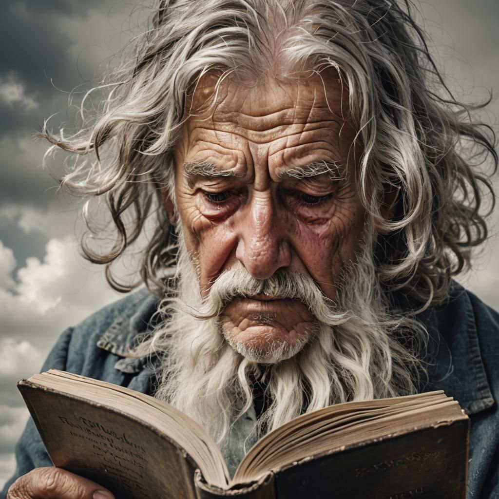 Emotional Portrait of an Old Man Reading