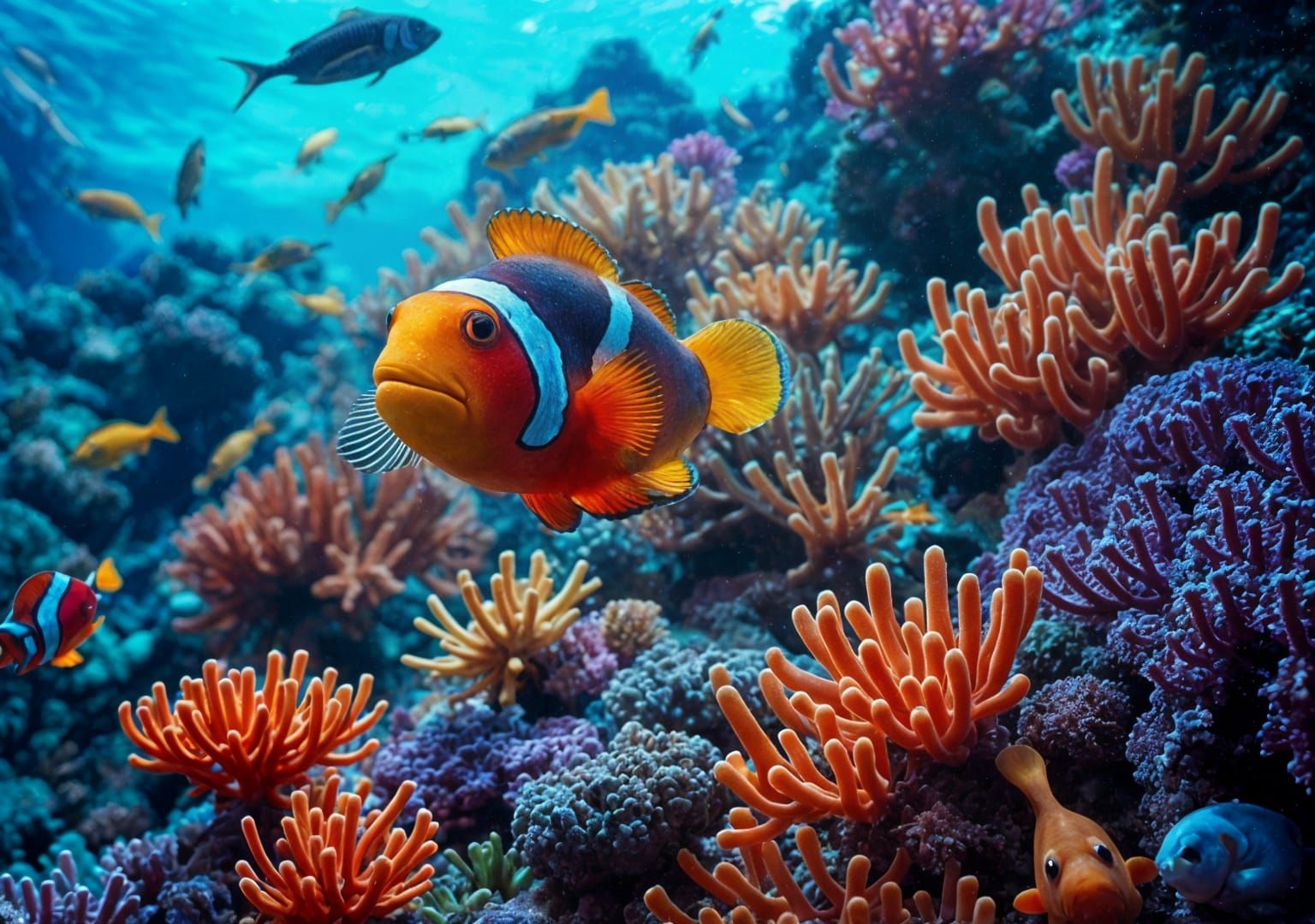 Vibrant Bioluminescent Coral Reef Underwater Photography