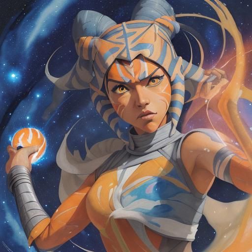 Ahsoka as Naruto with Galaxy Orb, Gouache Style