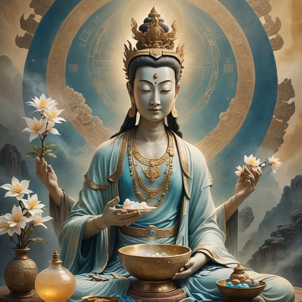 Avalokiteshvara Healing Elixir: Fantasy Concept Art