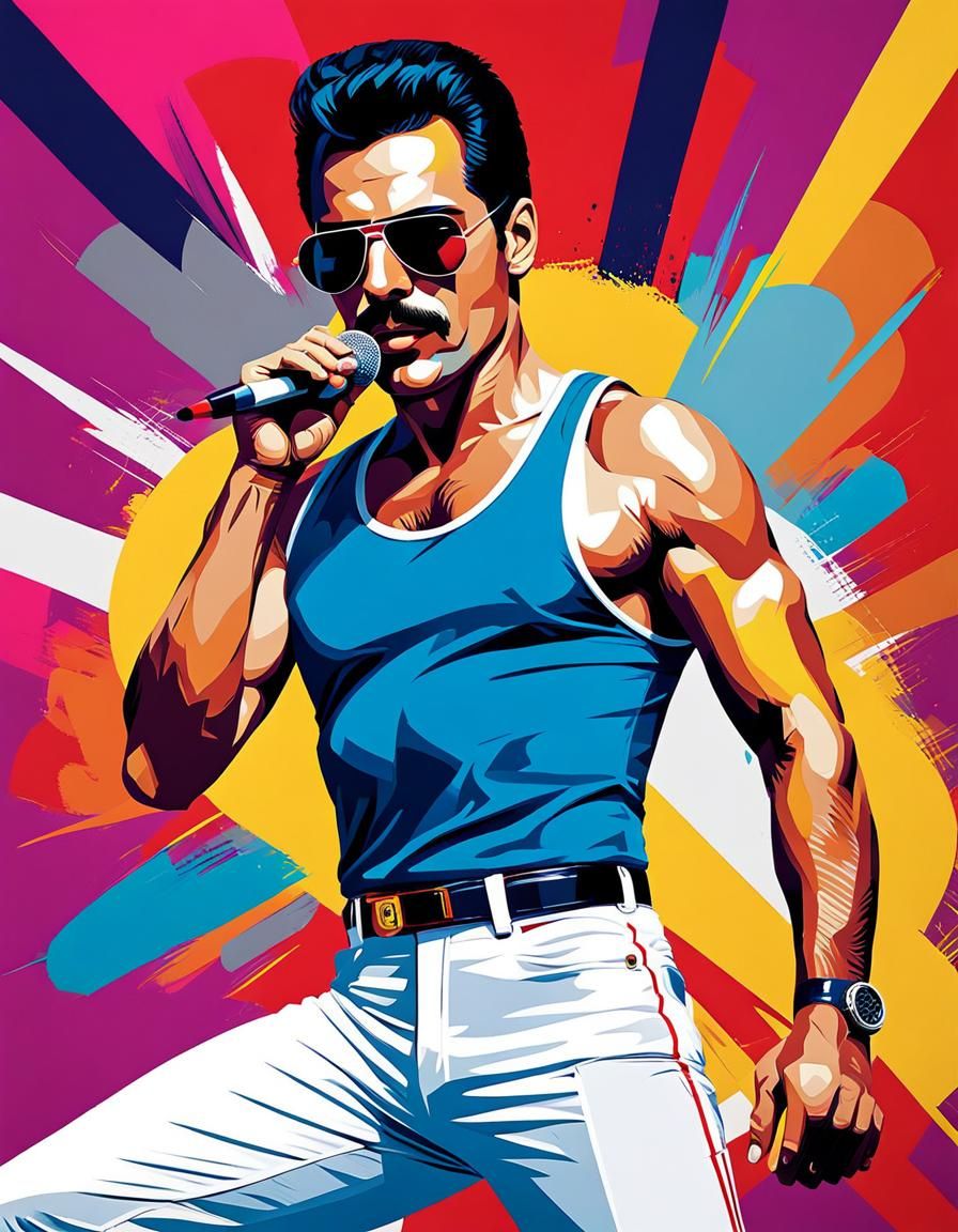Freddie Mercury in Bold Pop Art Style
