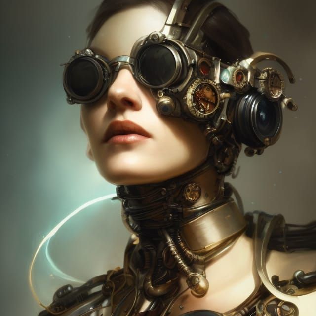 Detailed Steampunk Cyborg Woman Portrait