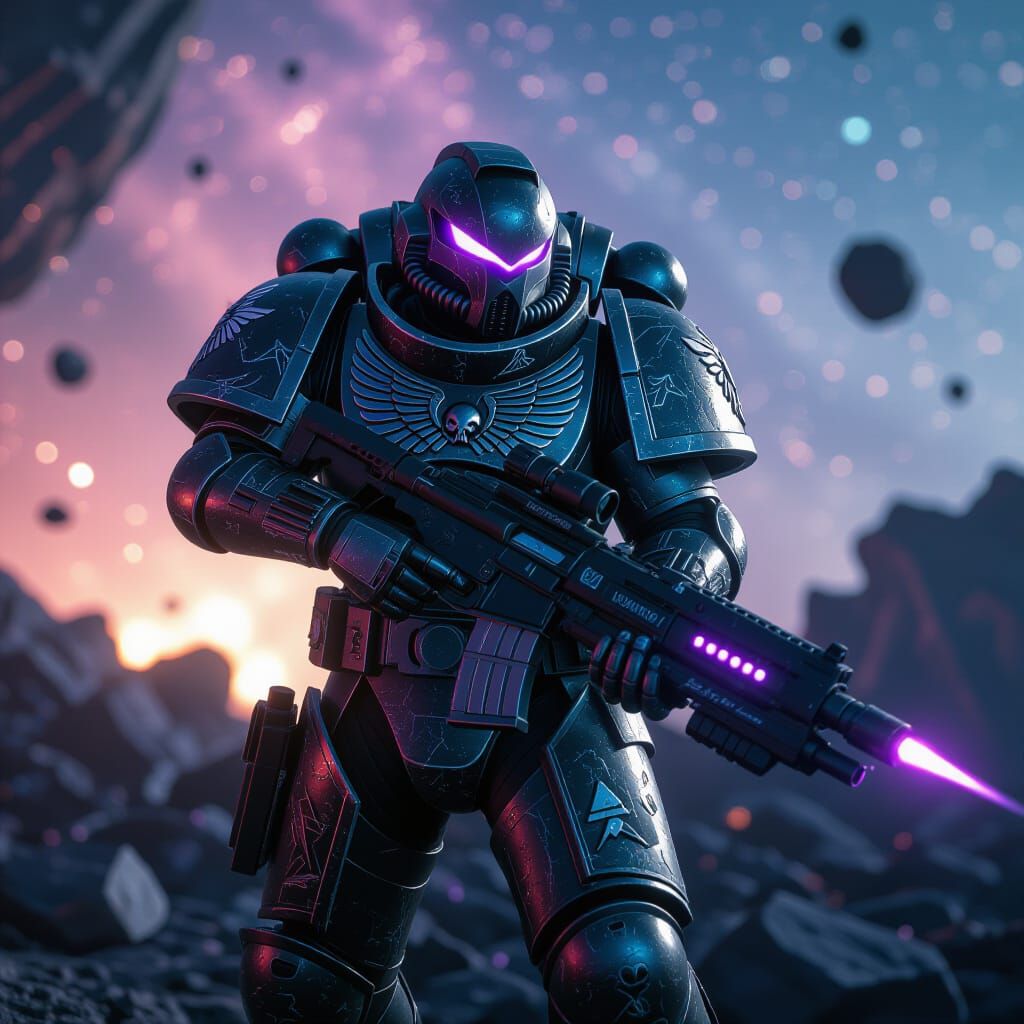 Grimdark Space Marine in Nebula Light