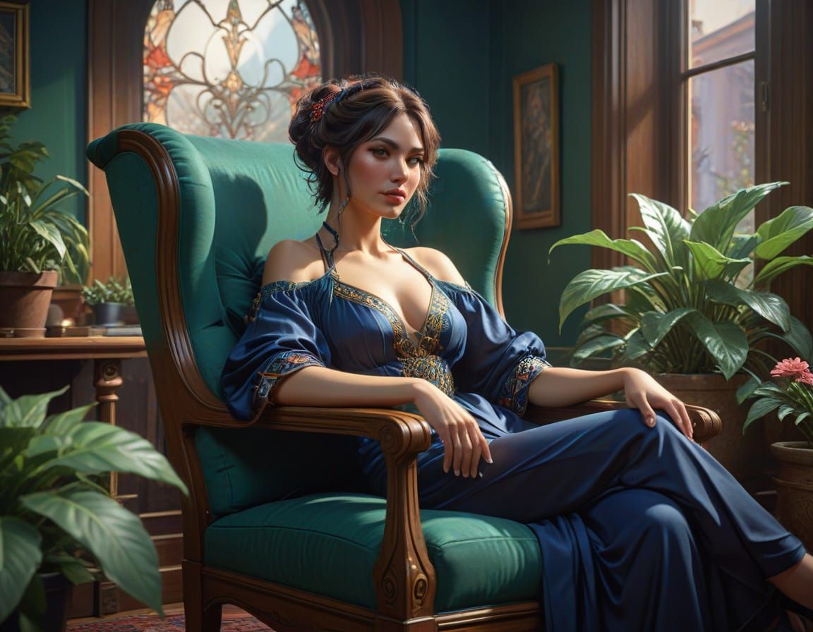 Detailed Portrait in Armchair, Trending Artstation Style