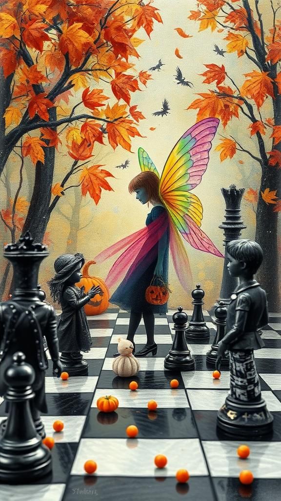 Halloween Kids Crayon drawings ,surreal autumnal  child's dr...