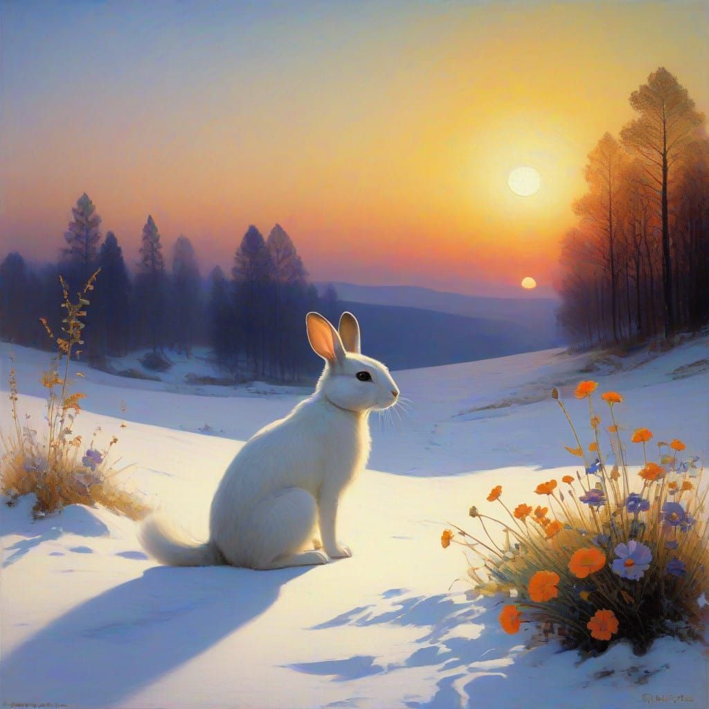 Steampunk Winter Wonderland with Whimsical Bunny and Mouse