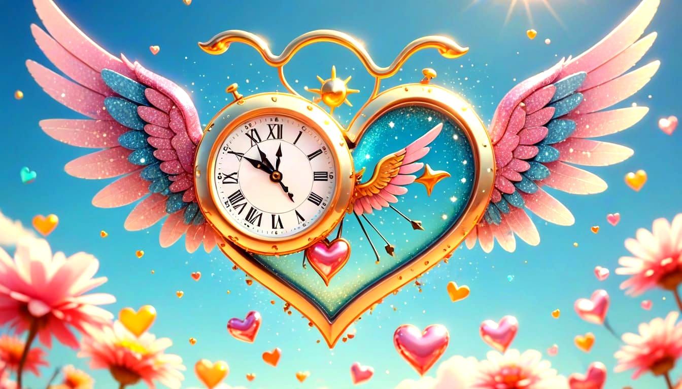 Adorable Cartoon Heart Clock-Wings in Flight