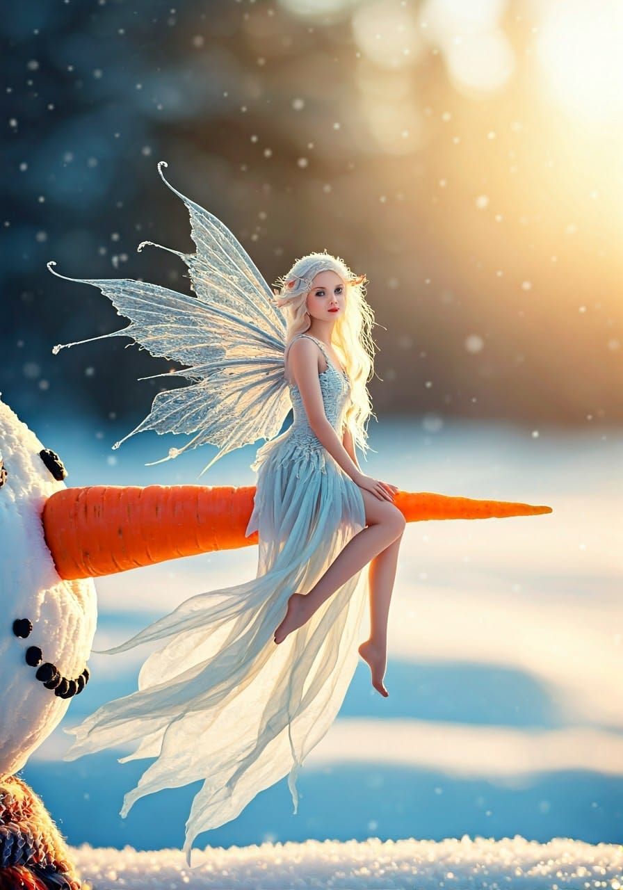 Winter Faerie in a Vibrant Snowy Landscape