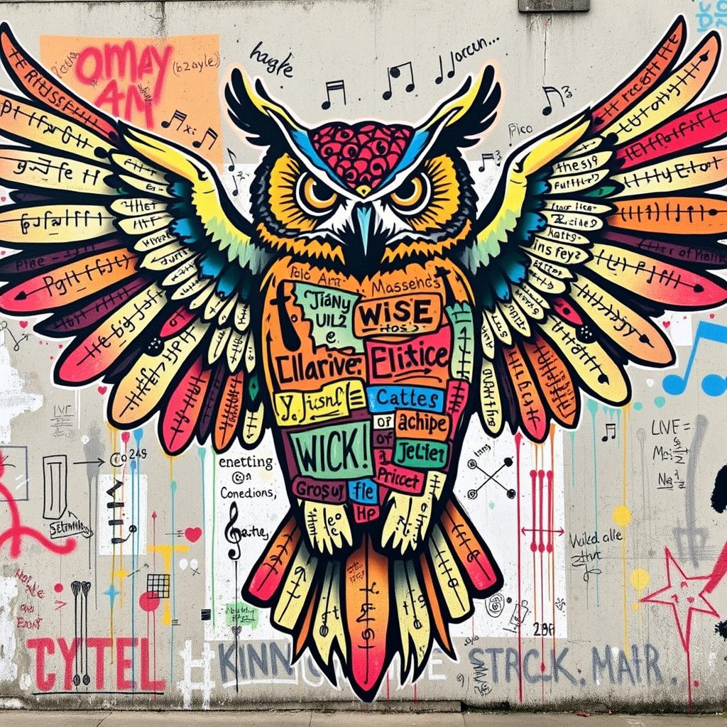 Street Art Owl Mural with Musical Notes