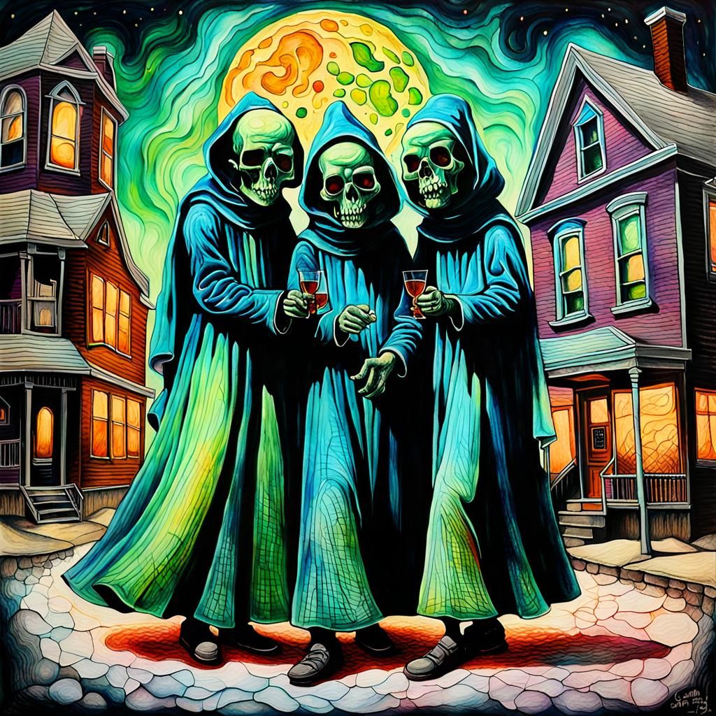 Surreal Groovy Ghouls Salt Art Painting