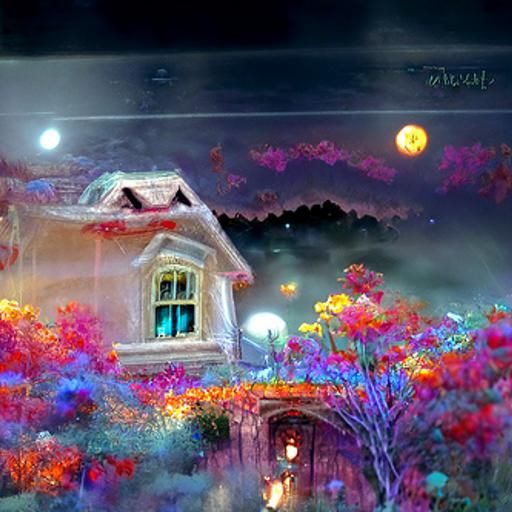 Ethereal Moonlit Fantasy Scene in Kinkade Style