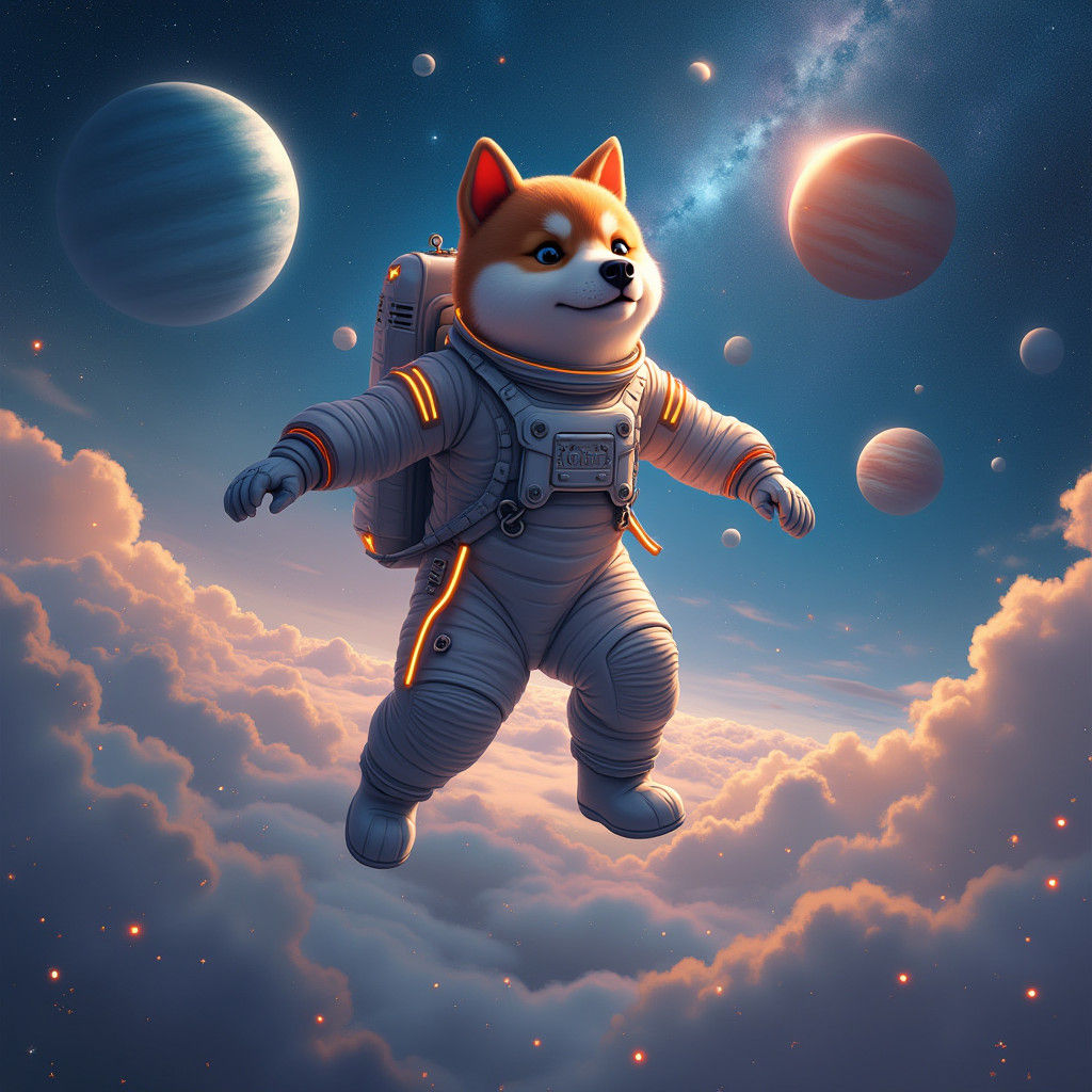 Shiba Inu Astronaut in Dreamy Space Panorama