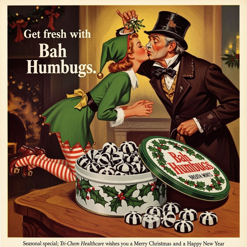 Vintage 1950s Christmas Ad for Bah Humbugs Mints