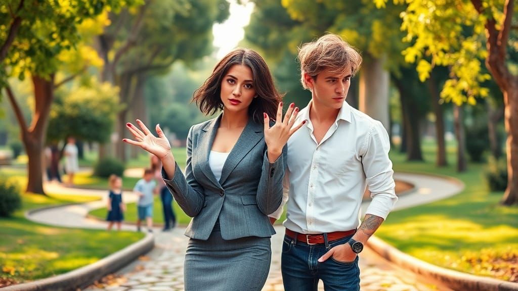 Couple in Italian Park with Renaissance Lighting