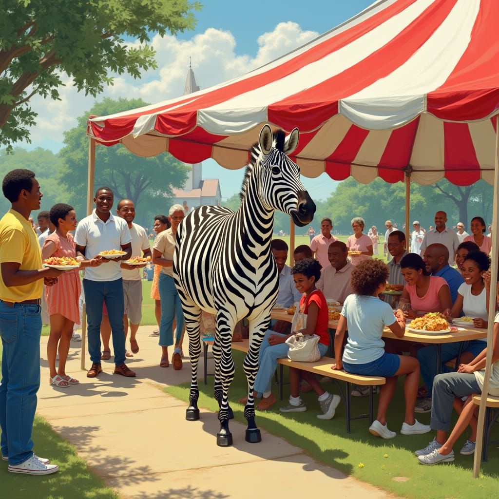 Zebra Attends Church Cookout in Rockwell Style