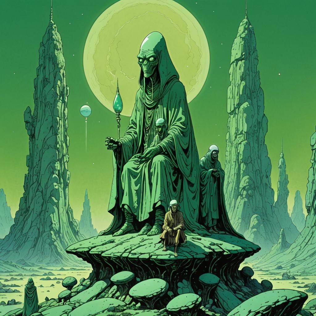 Alien Wizards on Jade Monolith: 1970s Sci-Fi Art