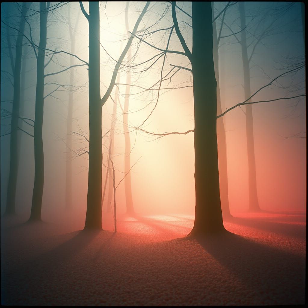 Atmospheric Candy Forest in Cinematic Fog