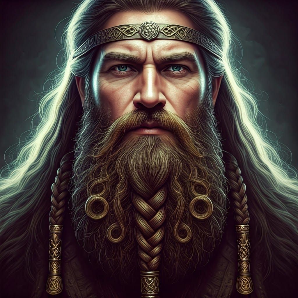 Celtic Man Portrait with Intricate Beard