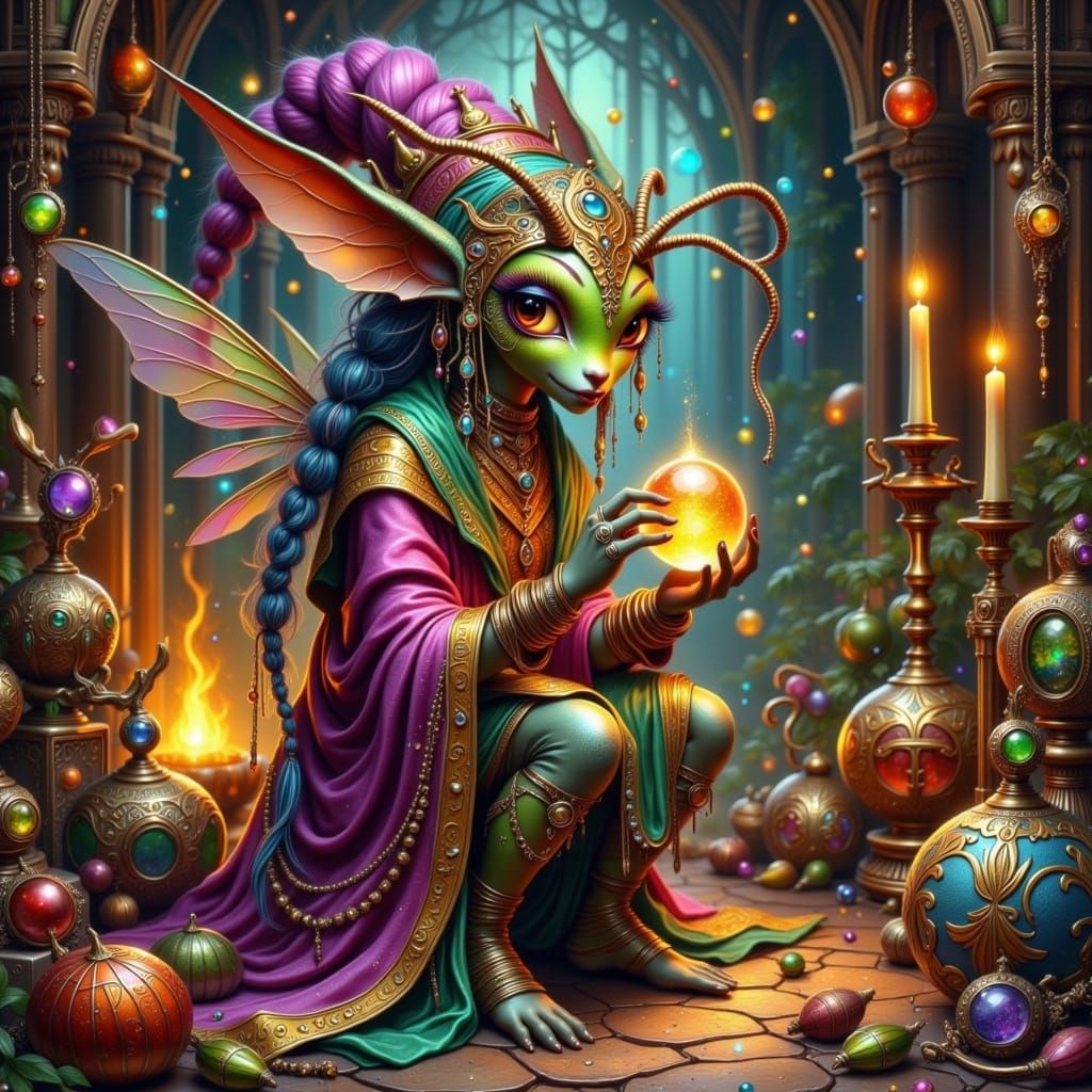 Whimsical Ant Oracle in Enchanted Study
