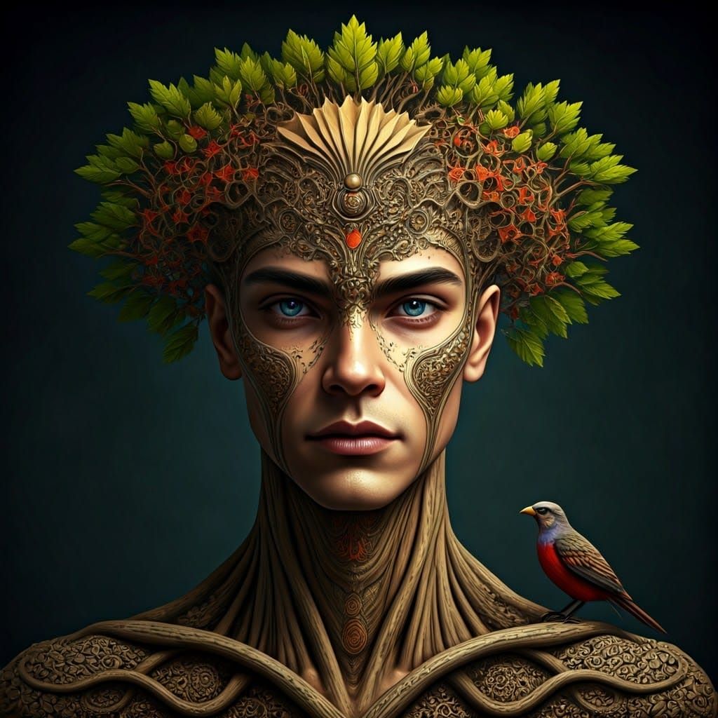 Surreal Anthropomorphic Tree Portrait in Psychedelic Art Sty...