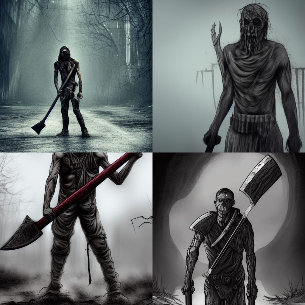Post-Apocalyptic Figure with Axe in Dystopian World