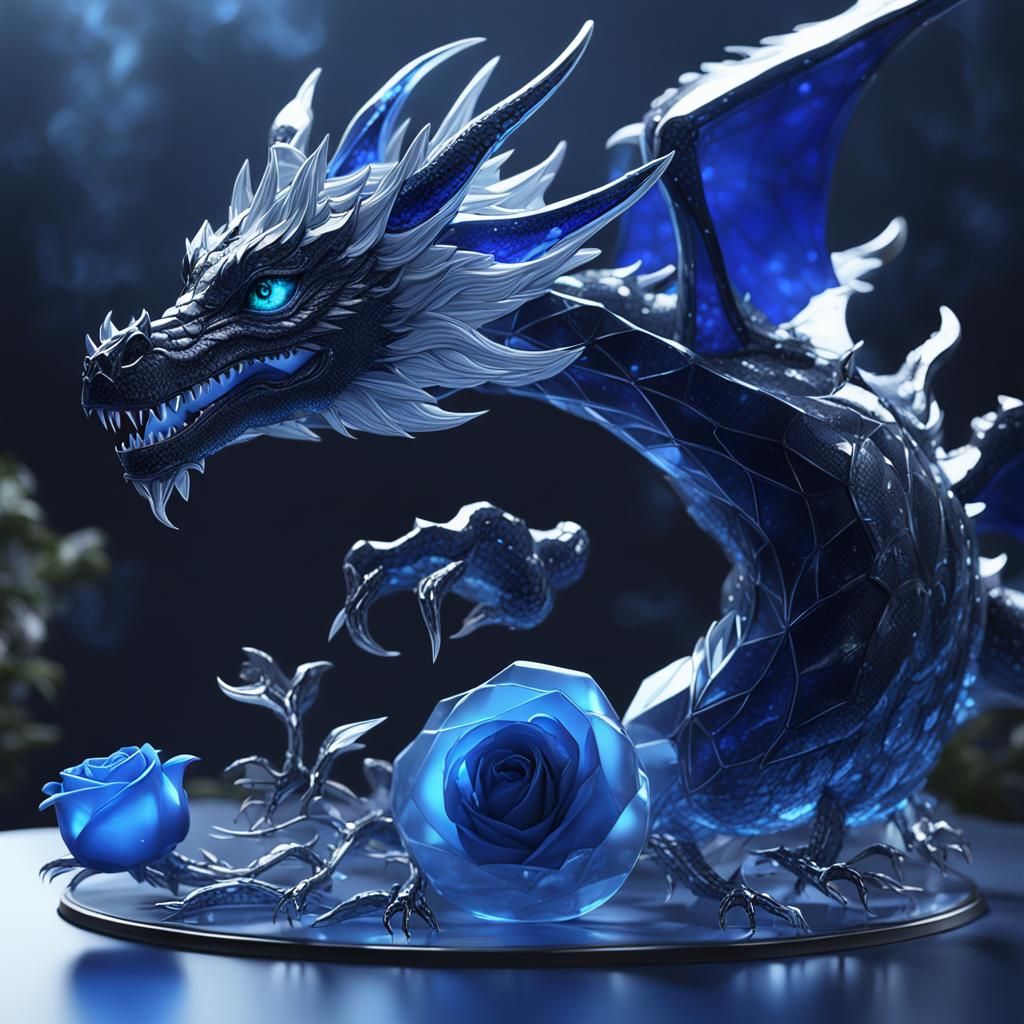 Glass Dragon with Rose: 3D Anime Art