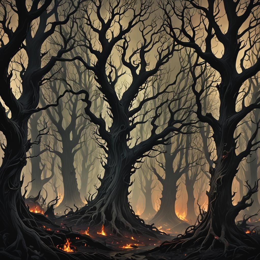 Burning Forest of Twisted Mythical Creatures
