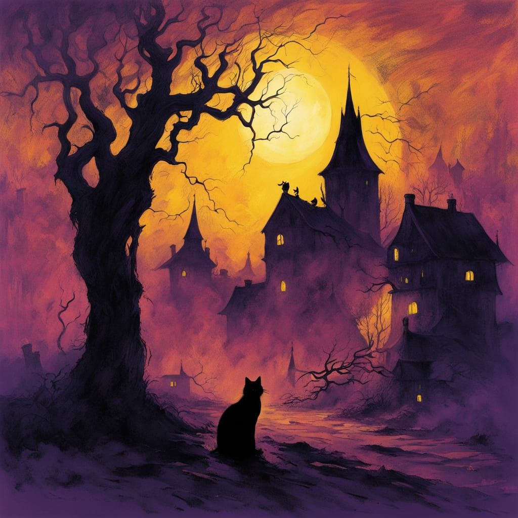 Midnight Village Enshrouded in Eerie Fantasy