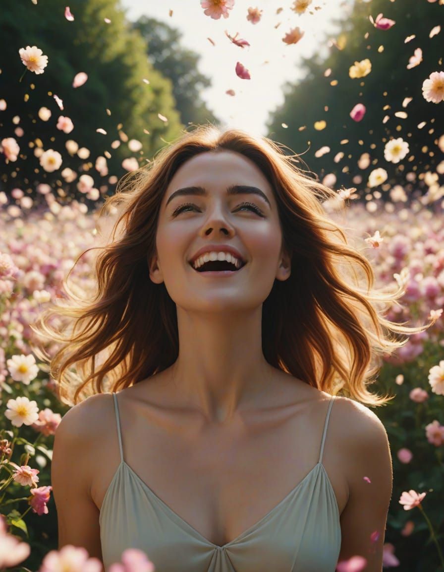 Dreamy Girl in a Sea of Flower Petals