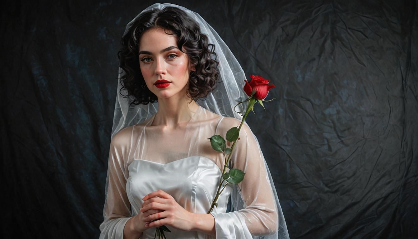 Woman with Red Rose Portrait in Oil Color