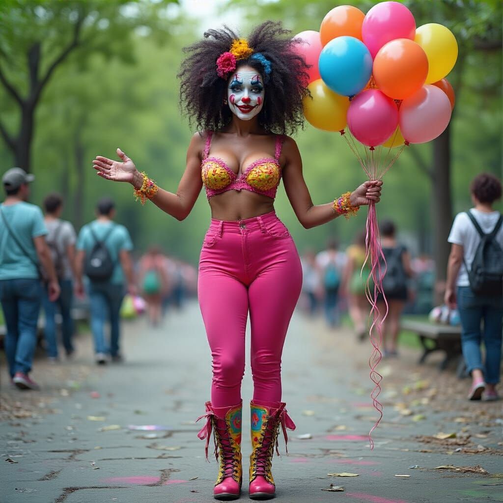 Colorful Clown Handing Out Balloons as Graffiti Art